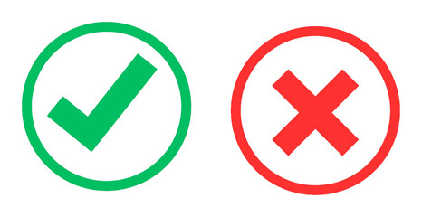 Green check mark and red cross icon.