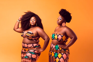 full body african women of plus size mode with beautiful hair, Ai generative - obrazy, fototapety, plakaty