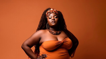full body african women of plus size mode with beautiful hair, Ai generative