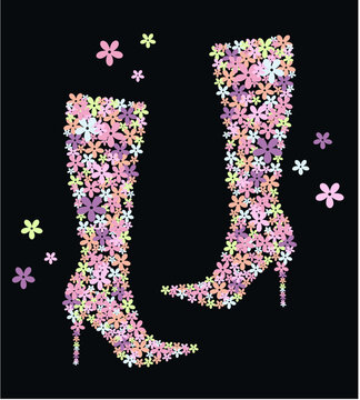 high heel boots made of flowers