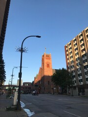 clear blue sky in town