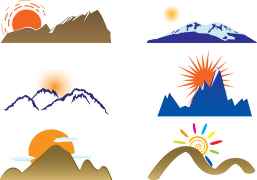 Mount and sun. Vector set for you design