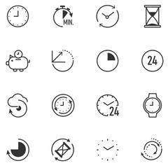 Set of time clock alarm thin outline icon. Vector illustrator. 