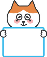 The cartoon orange tabby cat informs something with a smile, vector illustration isolated on a transparent background.