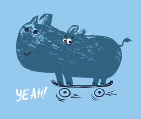 Rhinoceros on skateboard funny cool summer t-shirt print design. Skater in skatepark. Slogan. Skate safari animal - 608107131