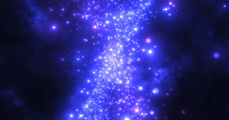 Abstract blue energy particles and waves magical bright glowing futuristic hi-tech with blur effect and bokeh background