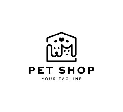 Home pets Logo dog cat design vector template Linear style. Animals Veterinary clinic Logotype concept outline icon.