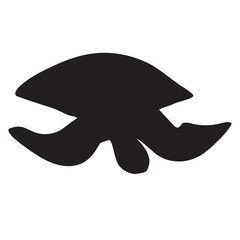 Sea turtle graphic icon. Isolated black silhouette of a sea green turtle on a white background. Side view. View from above. Vector illustration