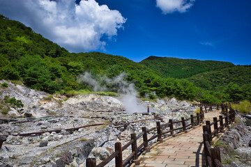 Fototapeta na wymiar 長崎市島原で訪れた源泉が噴き出す景色