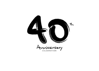40 Years Anniversary Celebration logo black paintbrush vector, 40 number logo design, 40th Birthday Logo, happy Anniversary, Vector Anniversary For Celebration, poster, Invitation Card
