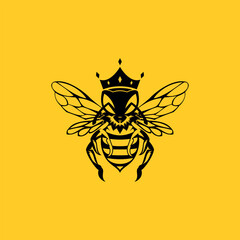 bee wearing king crown, bee king logo design on isolated background