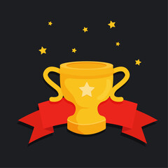 champ cup with red ribbon and stars background vector illustration