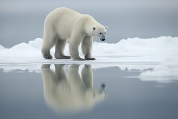 Plakat Protecting the Arctic: Majestic Polar Bear on Melting Ice. Generative AI.