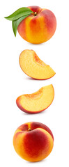 Peach collection. Peach with clipping path isolated on a white background. Full depth of field