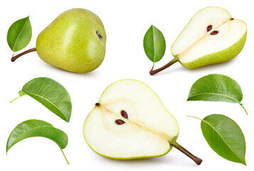 Pear collection Clipping Path. Pear isolated on white background. Pear studio macro shooting