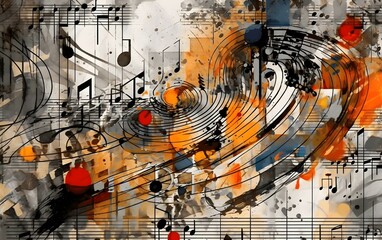 An abstract thumbnail illustration infused with the rhythm of beats and graffiti elements. Musical notes dance amidst vibrant colors, forming a captivating composition. Generated AI.