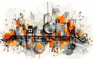 An abstract thumbnail illustration infused with the rhythm of beats and graffiti elements. Musical notes dance amidst vibrant colors, forming a captivating composition. Generated AI.