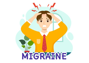 Migraine Vector Illustration People Suffers from Headaches, Stress and Migraines in Healthcare Flat Cartoon Hand Drawn Background Templates
