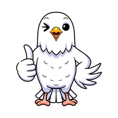 Cute white love bird cartoon giving thumb up