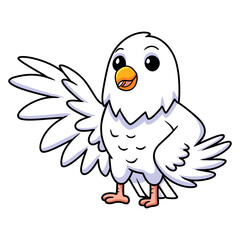 Cute white love bird cartoon waving hand