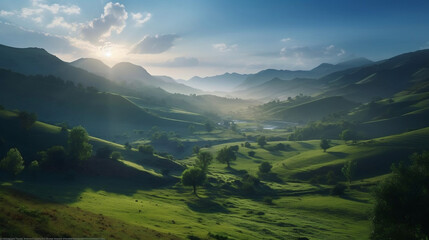 Naklejka premium Sunrise over a mountain landscape