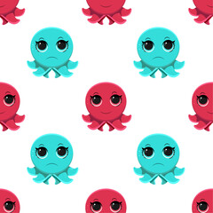 Cute octopus seamless pattern with underwater animals isolated on white background. Hand drawn Scandinavian style vector illustration.