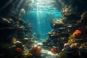 Fototapeta na wymiar Beautiful Underwater Ocean Scene Image. Generative AI