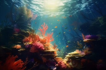 Naklejka na ściany i meble Beautiful Underwater Ocean Scene Image. Generative AI