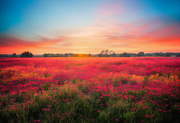 Fototapeta na wymiar Beautiful Colorful Rose Field in Sunset Generative AI