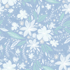 Flourishing flowers with buds and leaves pattern