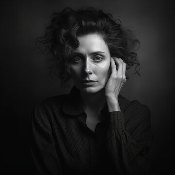 Monotone picture creation of a woman with anxiety is Generative AI