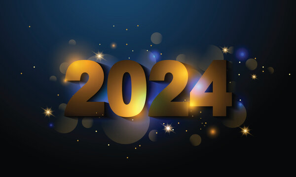Happy New 2024 Year poster template with bokeh an light effects.