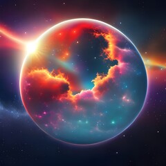 Obraz premium A rainbow planet with stars