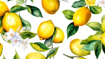 Seamless Floral Pattern. Lemon Fruits Background.