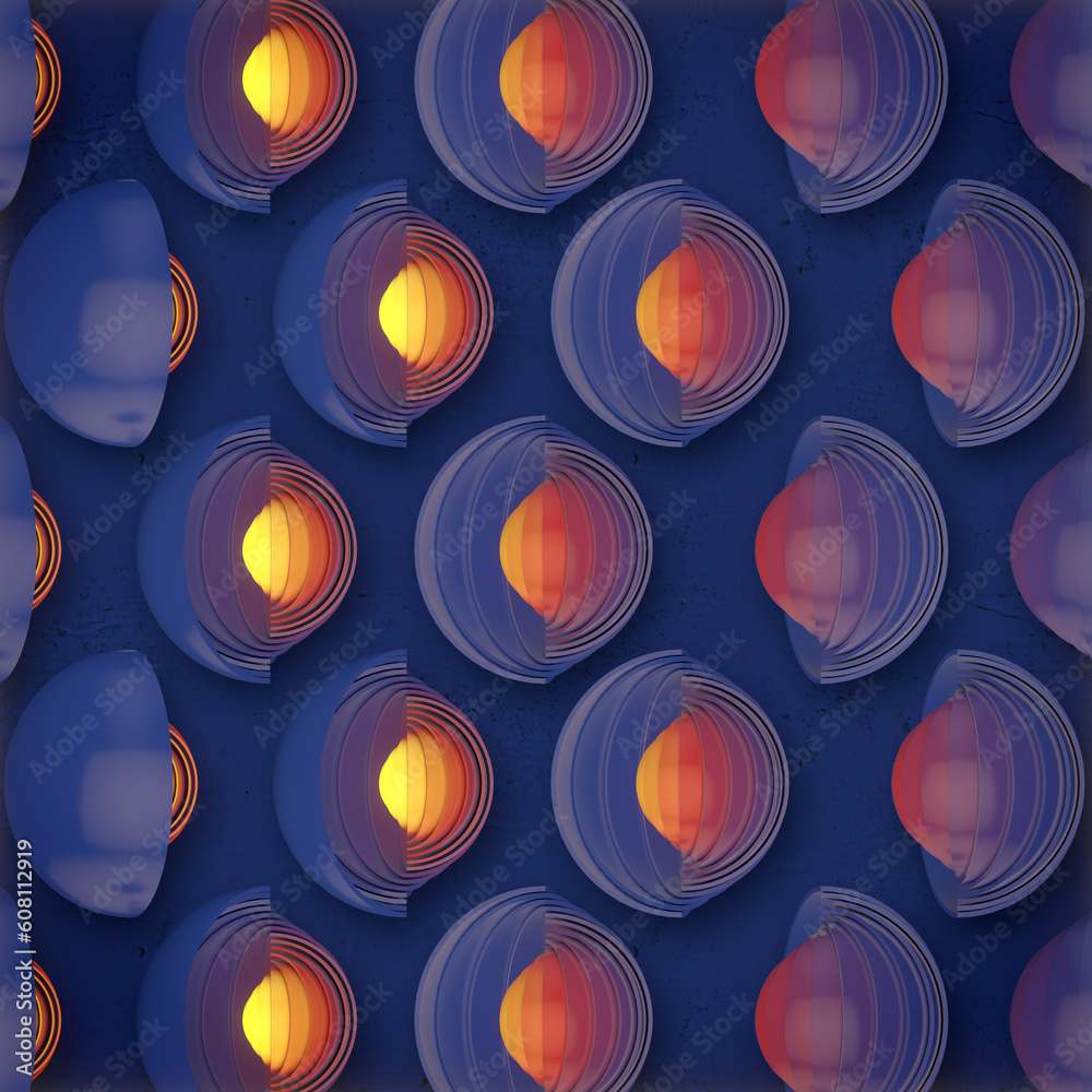 Poster Fancy dark blue background with a pattern of bright geometric shapes. 3d rendering digital illustration