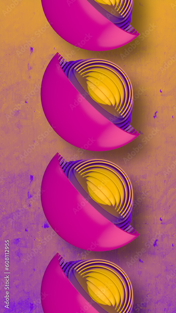 Poster Pattern of elegant geometric objects with a bright colored gradient. Modern background. 3d rendering illustration