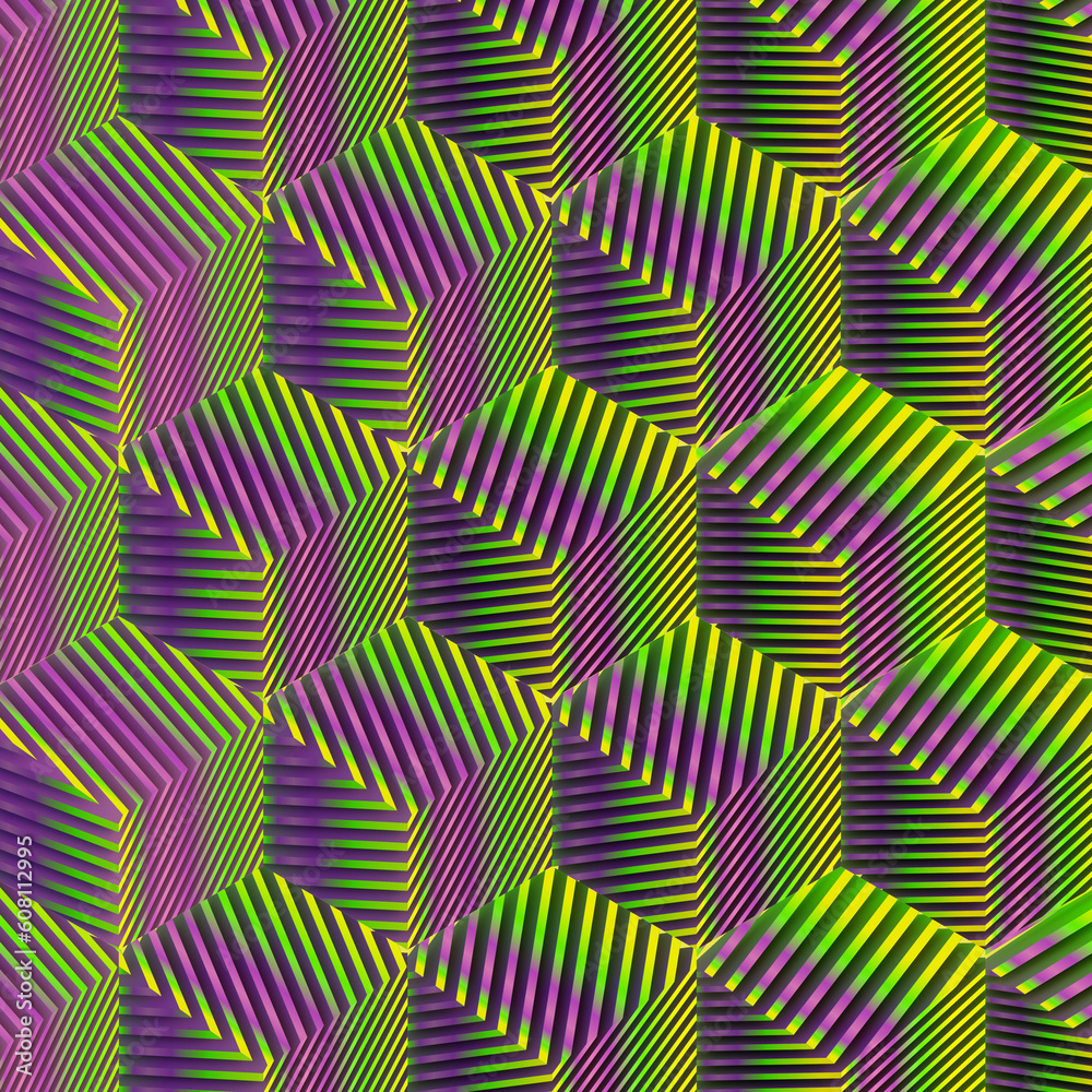 Poster Isometric projection of a bright abstract geometric background of cubes. 3d rendering digital illustration