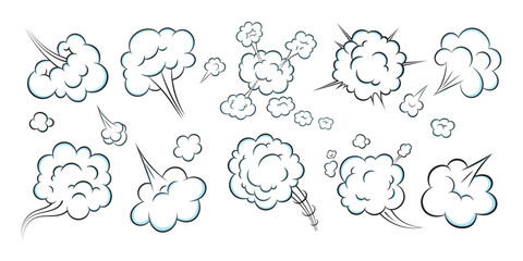 Smelling pop art comic book cartoon fart cloud flat style design vector illustration set. Bad stink or toxic aroma cartoon smoke cloud isolated on white background. © Konstantin