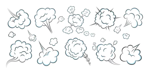 Foto op Canvas Smelling pop art comic book cartoon fart cloud flat style design vector illustration set. Bad stink or toxic aroma cartoon smoke cloud isolated on white background. © Konstantin
