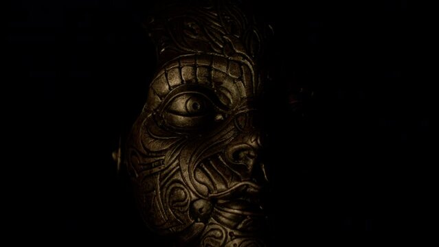 Steampunk monochromatic robotic human face loop view, 4k