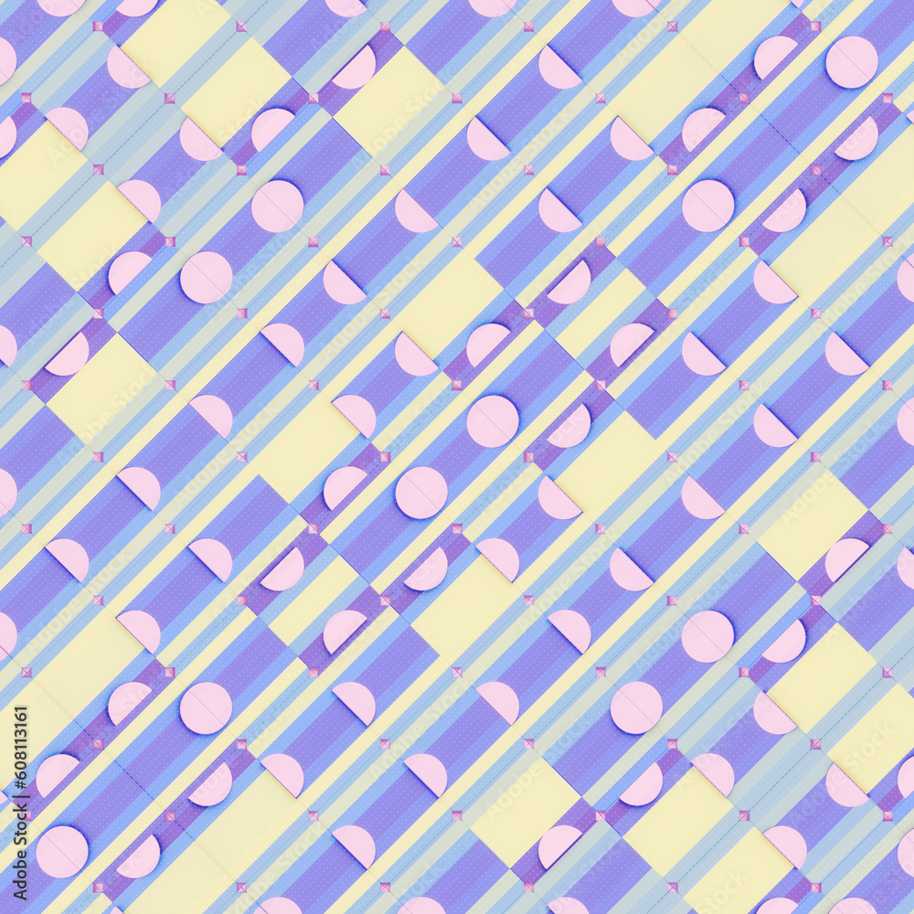 Poster Geometric shapes in neon color that creates an optical illusion. Futuristic background. 3d rendering illustration