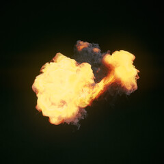 Explosion with dark smoke mixing on black background. 3d rendering digital illustration