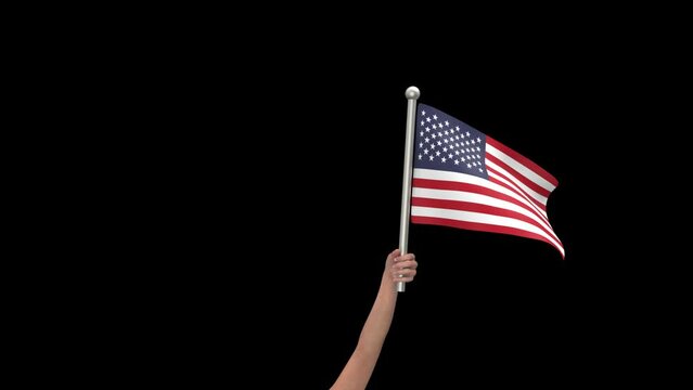 Flag of USA waving in hand - 3d render looped with alpha channel.