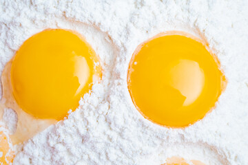 Egg yolk in flour isolated on white background. Macro shot