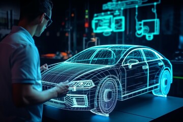 Augmented Reality Empowers Engineer to Design Electric Car as Hologram in State-of-the-Art Laboratory, Generative AI.
