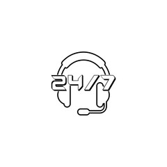 24 7 support icon. 24 7 customer service glyph icon isolated on white background