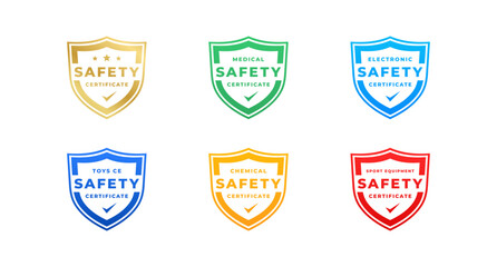 Fototapeta premium Safety certificate label or Safety certificate logo vector isolated in Flat Style. Best Safety certificate label for product packaging design element. Safety certificate logo for packaging design.