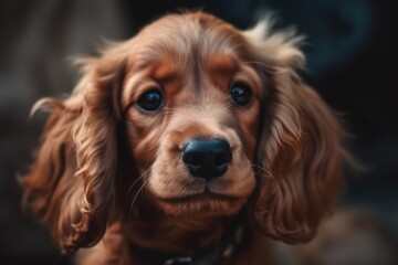 Cocker Spaniel puppy with blue eyes. Closeup portrait Ai generated