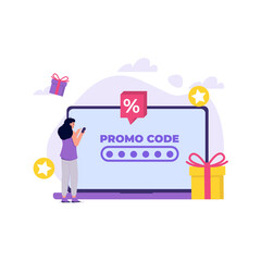 Promo code using concept. Vector illustration.