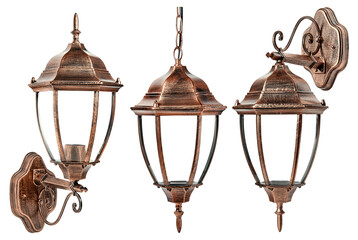 set of classic red copper street light isolated